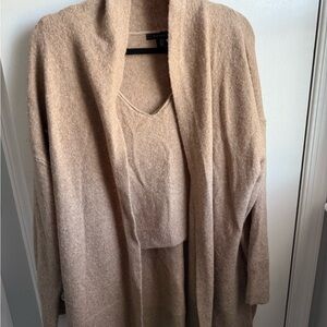 Tahari Women's V-Neck Sweater Set in Tan